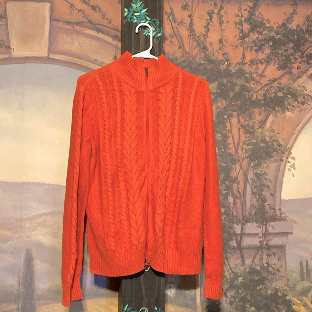 CHAPS Orange cable knit zip up sweater